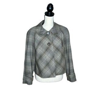 East 5th Grey Plaid Long Sleeve Collared Peacoat Jacket Women's Size 8 Petite 8P